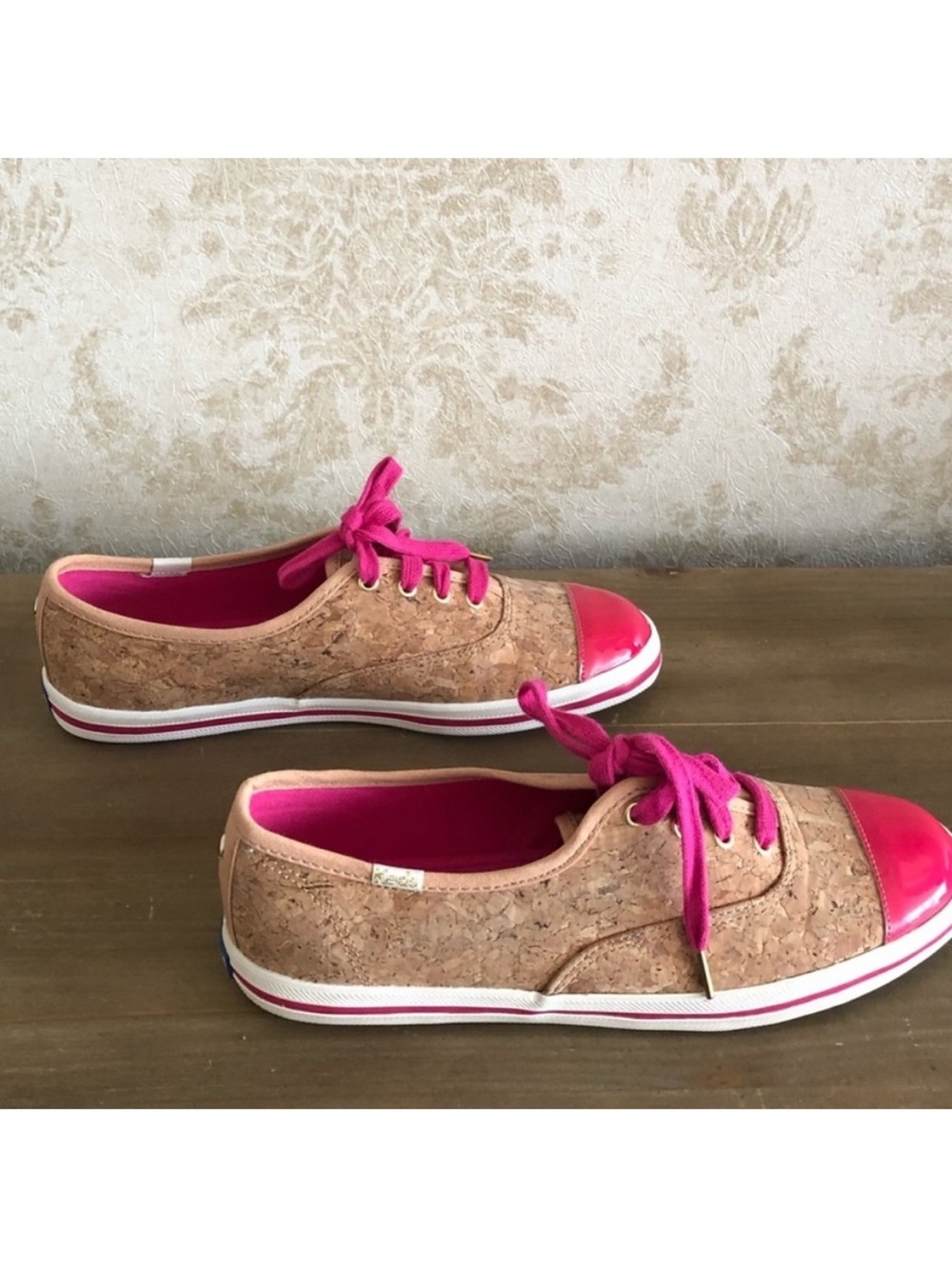 Kate Spade x Keds Corkie Cork Pink Patent Cap Toe Lace Up Sneakers